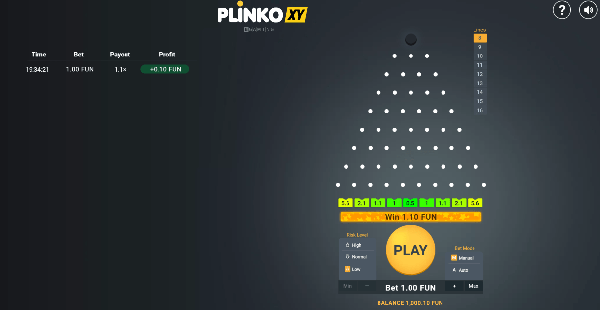 Plinko XY Casino Game